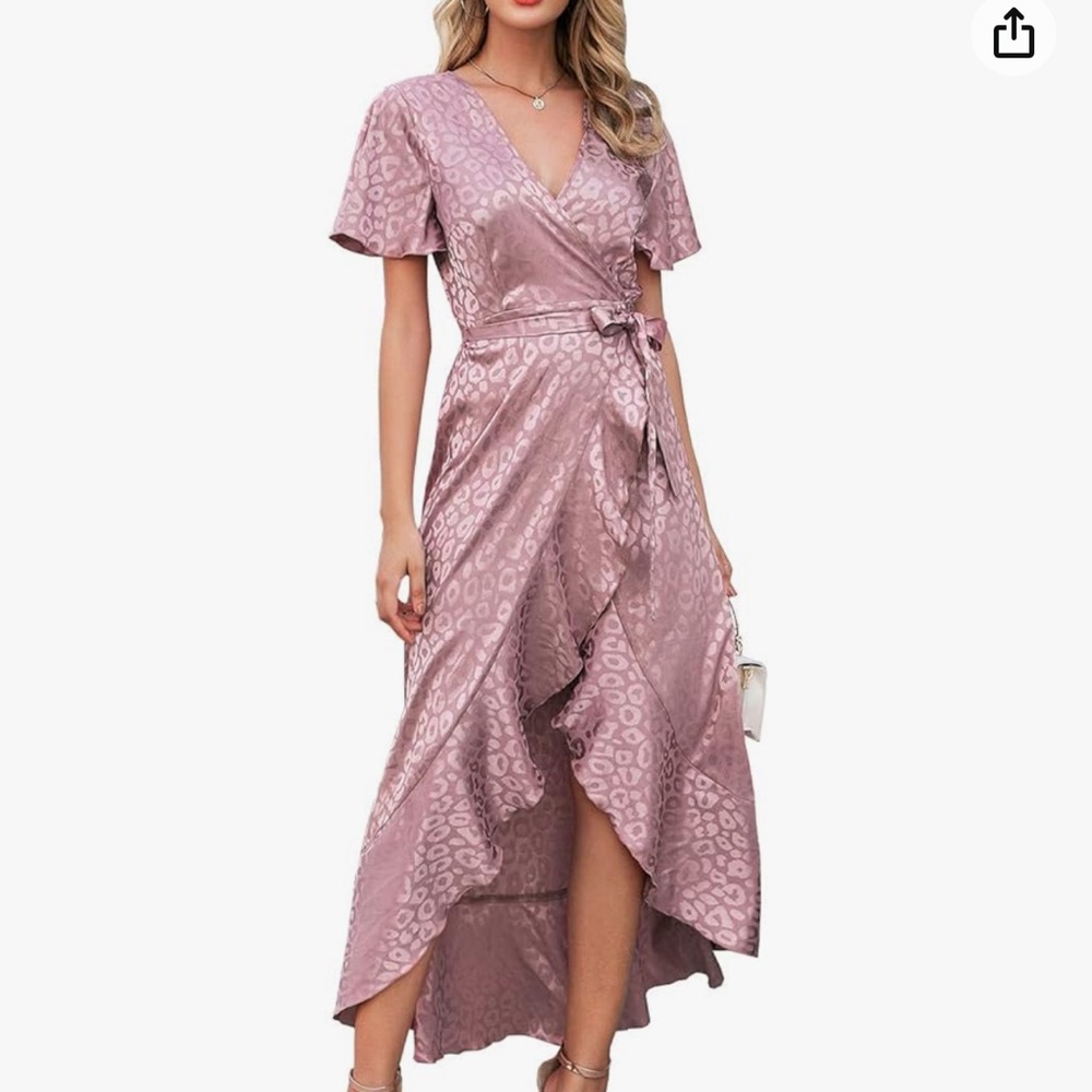 NWT satin pink leopard print wrap dress